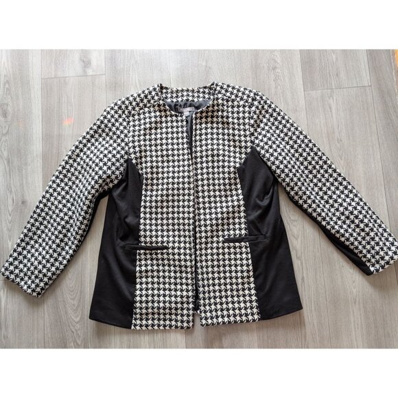 Roz & Ali Womens Houndstooth Open Front Blazer Jacket Size 14/16 Black & White - Picture 4 of 8